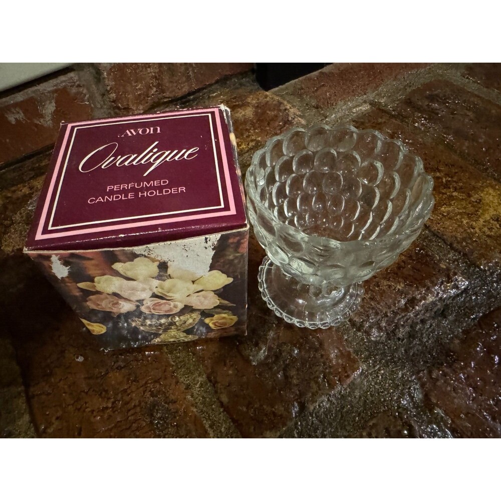 Vintage 1974 Avon "OVALIQUE" Glass Perfumed Candle Holder